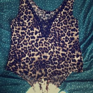 Leopard lace up bodysuit 3X